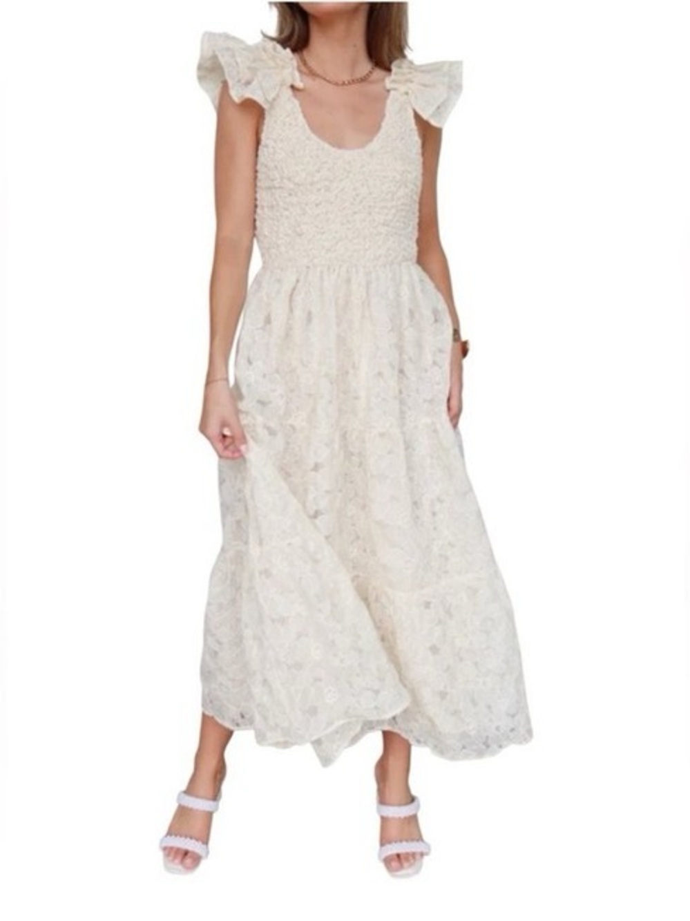 Sofie the Label  Lace Maxi Dress with Ruffled Shoulder Straps